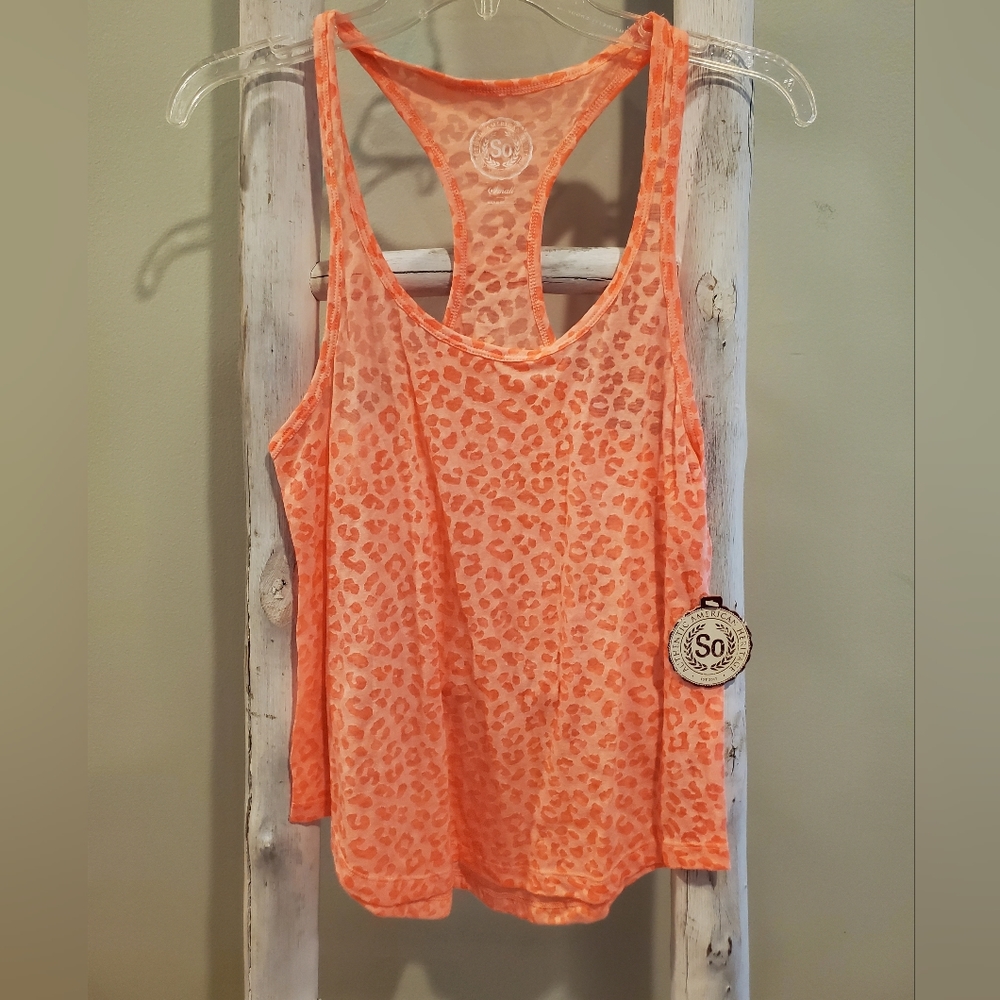 So neon orange leopard print burnout racerback tank top. NWT Small